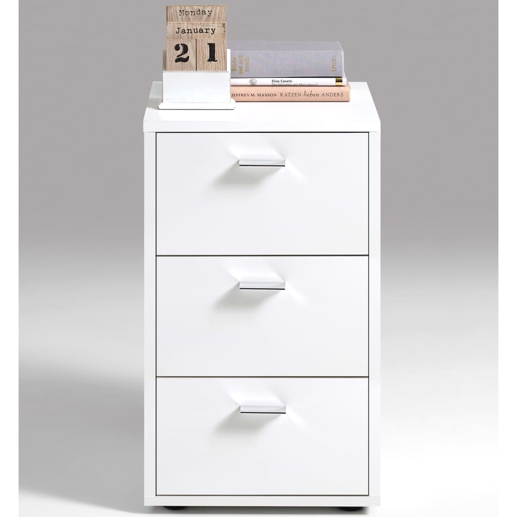 White bedside table with 3 drawers