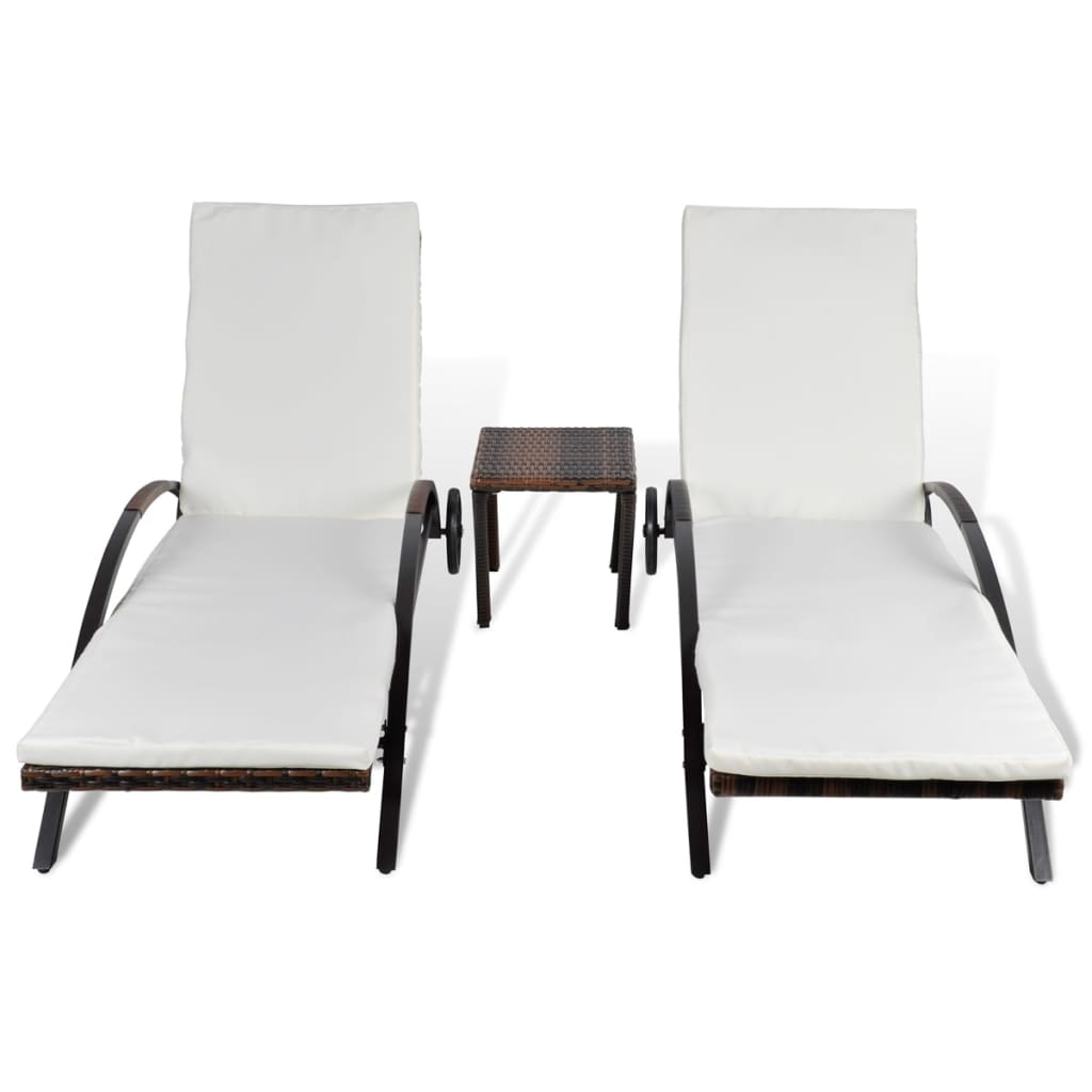 Espreguiçadeiras com mesa vime PE castanho