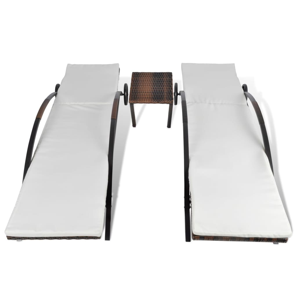 Espreguiçadeiras com mesa vime PE castanho