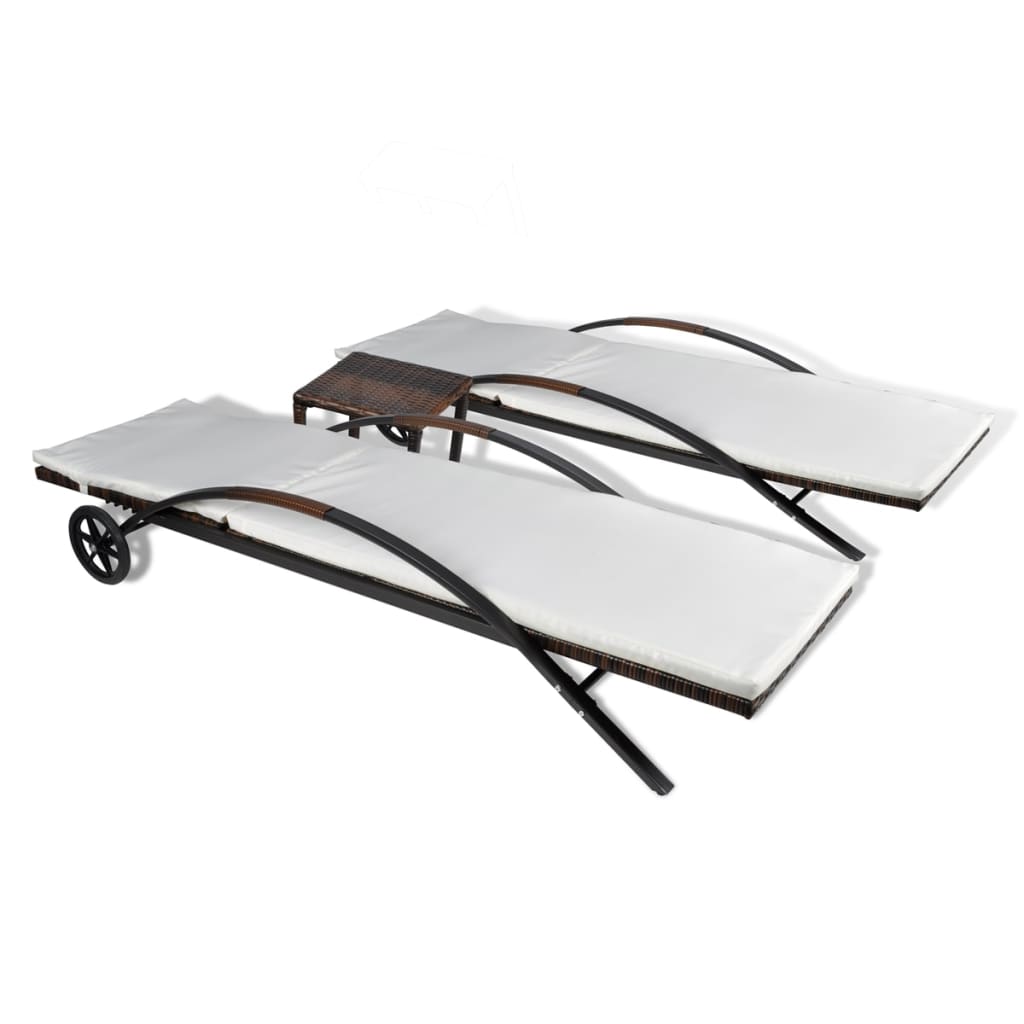 Espreguiçadeiras com mesa vime PE castanho