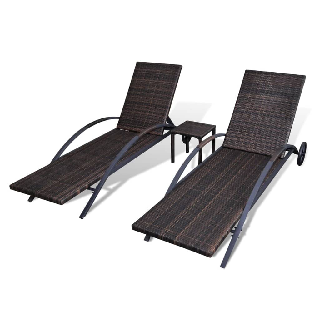 Espreguiçadeiras com mesa vime PE castanho
