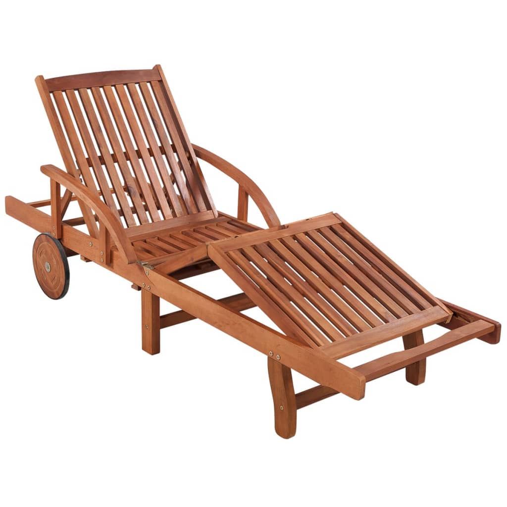 Sun lounger with table in solid acacia wood