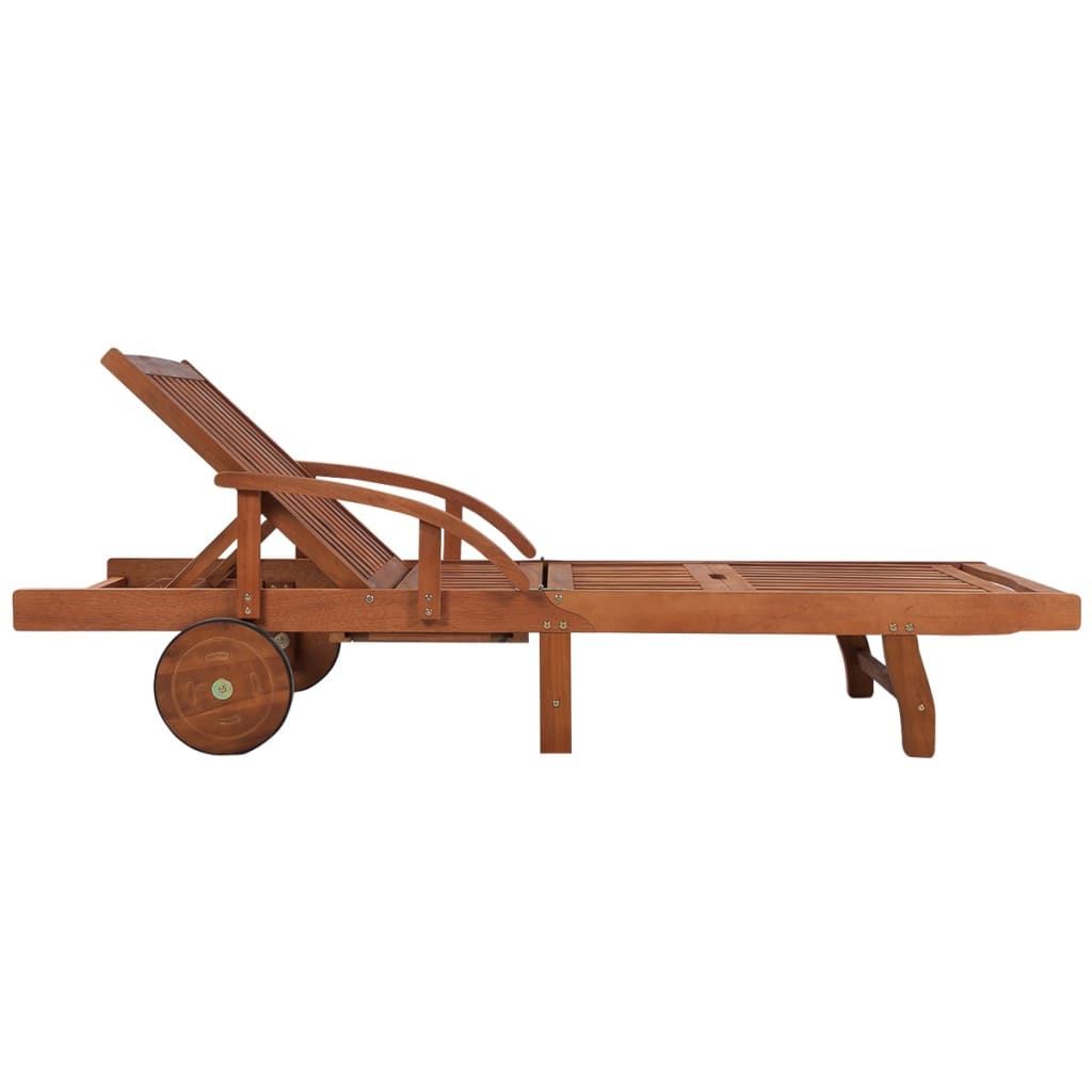 Sun lounger with table in solid acacia wood