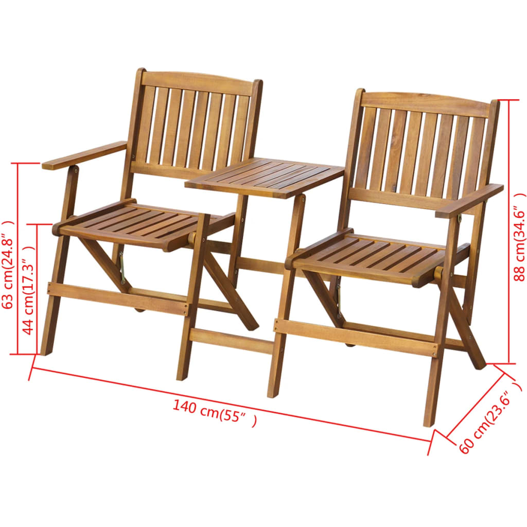 Banco de jardim dobrável com mesa acácia maciça 140 cm