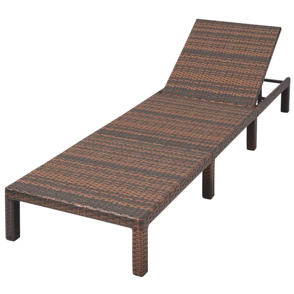 Sun lounger with cushion in brown PE wicker