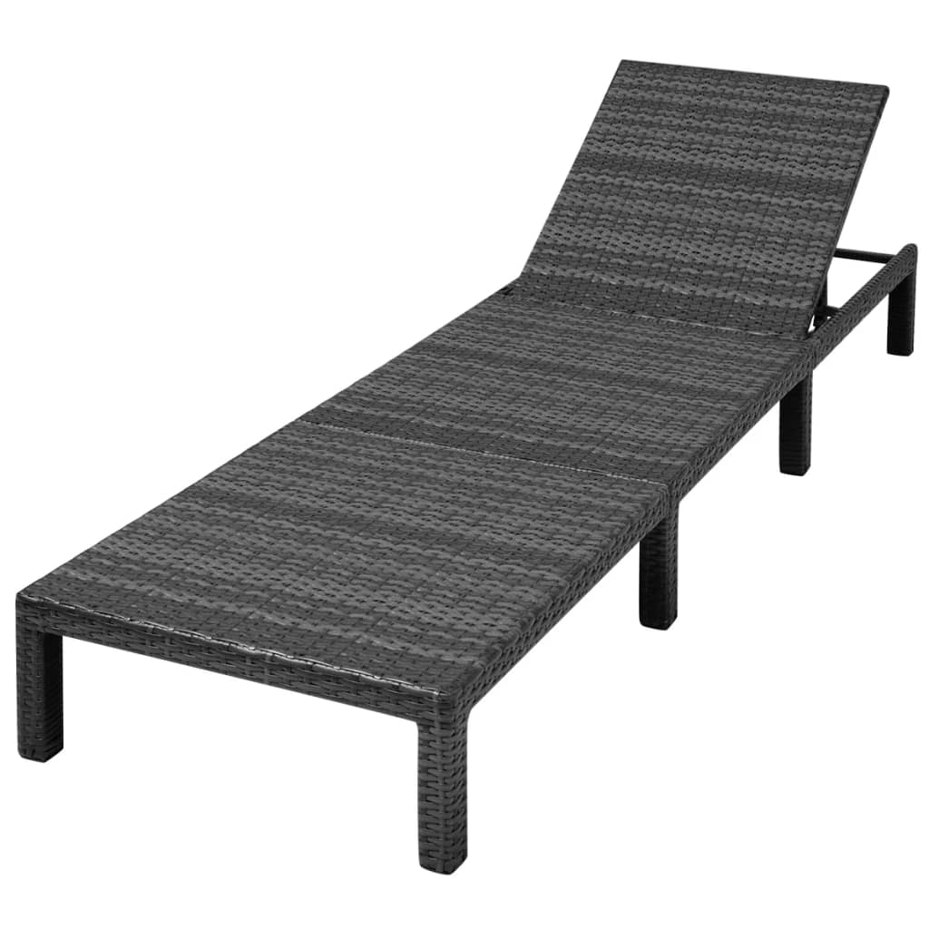 Sun lounger with cushion in black PE wicker