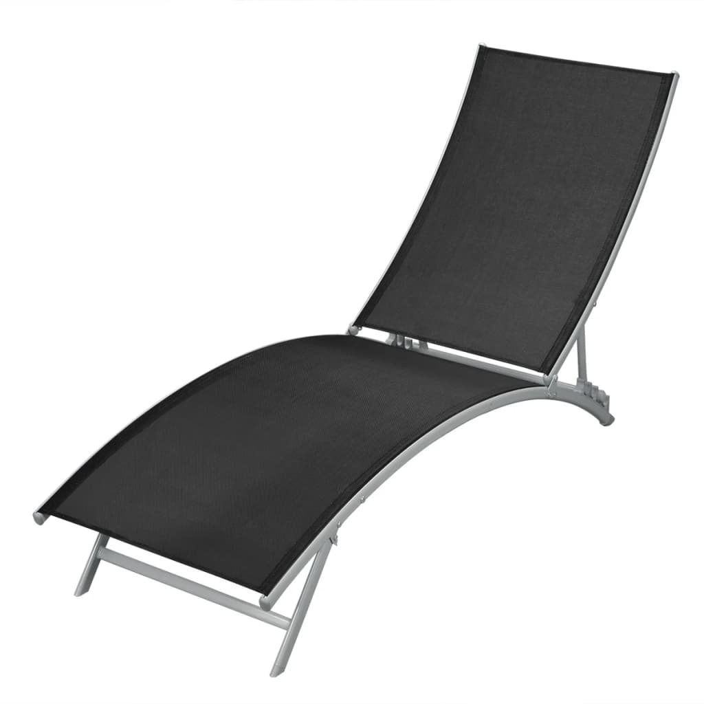 Sun lounger in steel and black textilene