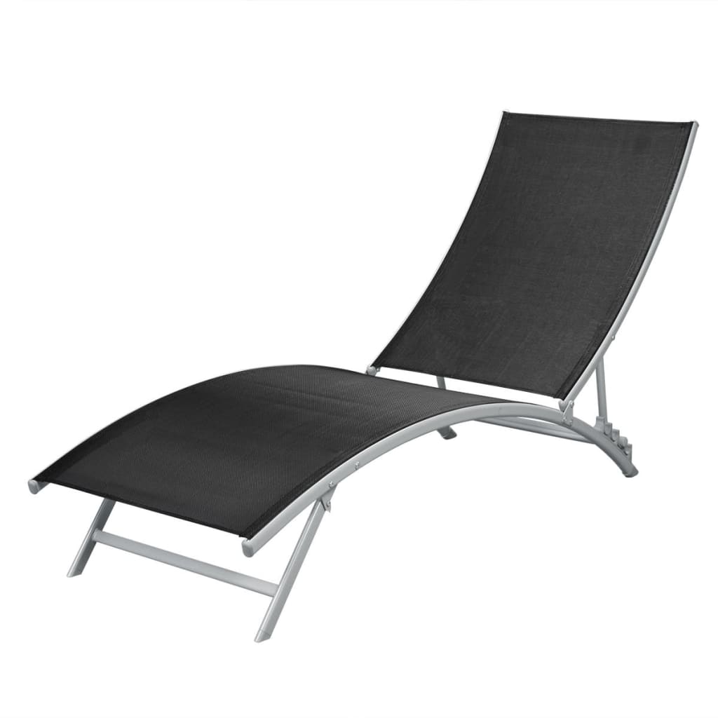 Sun lounger in steel and black textilene