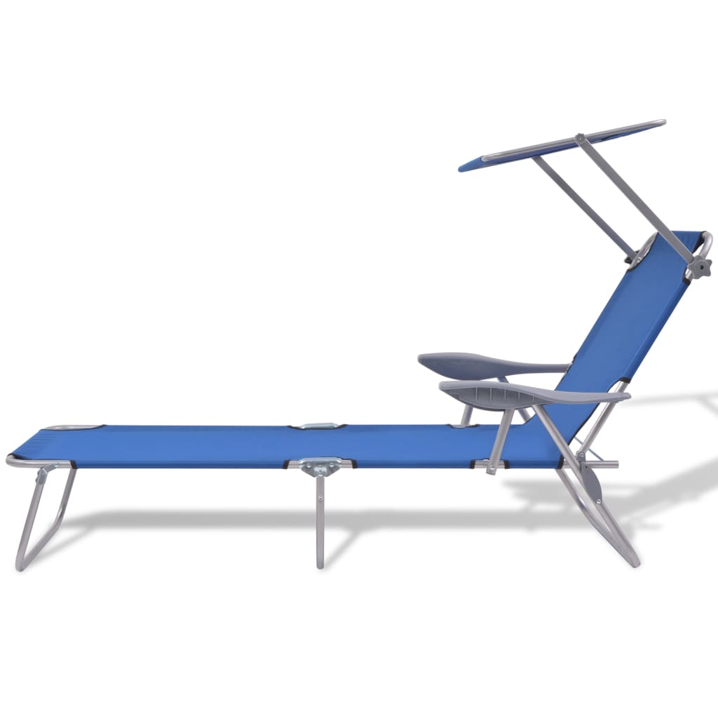 Sun lounger with blue steel canopy