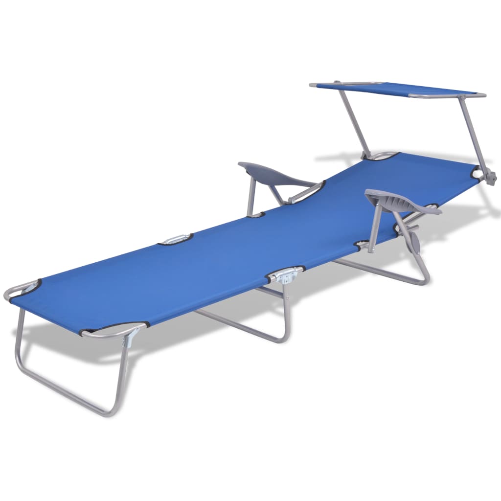 Sun lounger with blue steel canopy