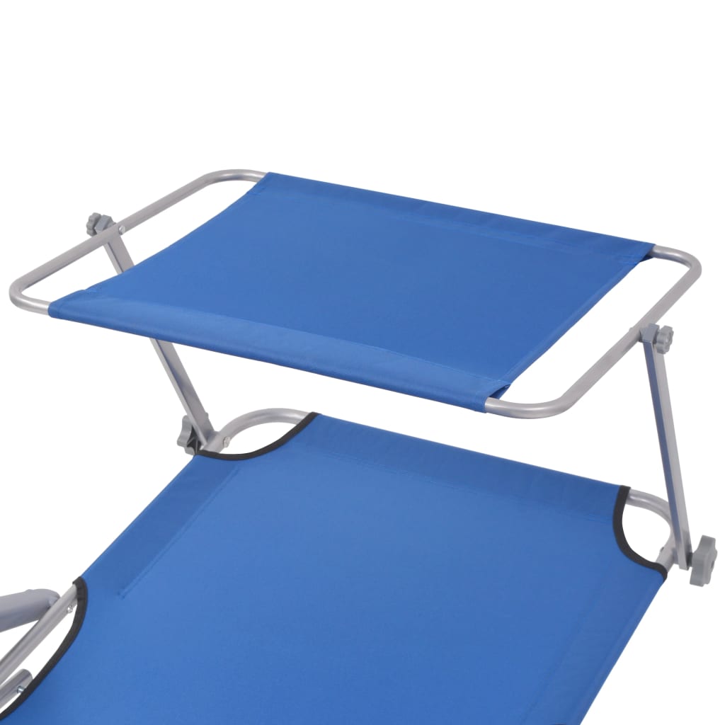 Sun lounger with blue steel canopy