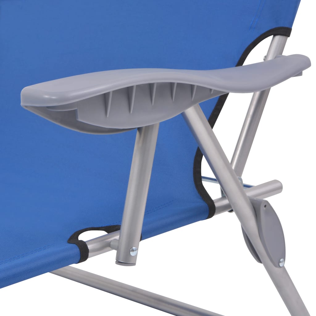 Sun lounger with blue steel canopy