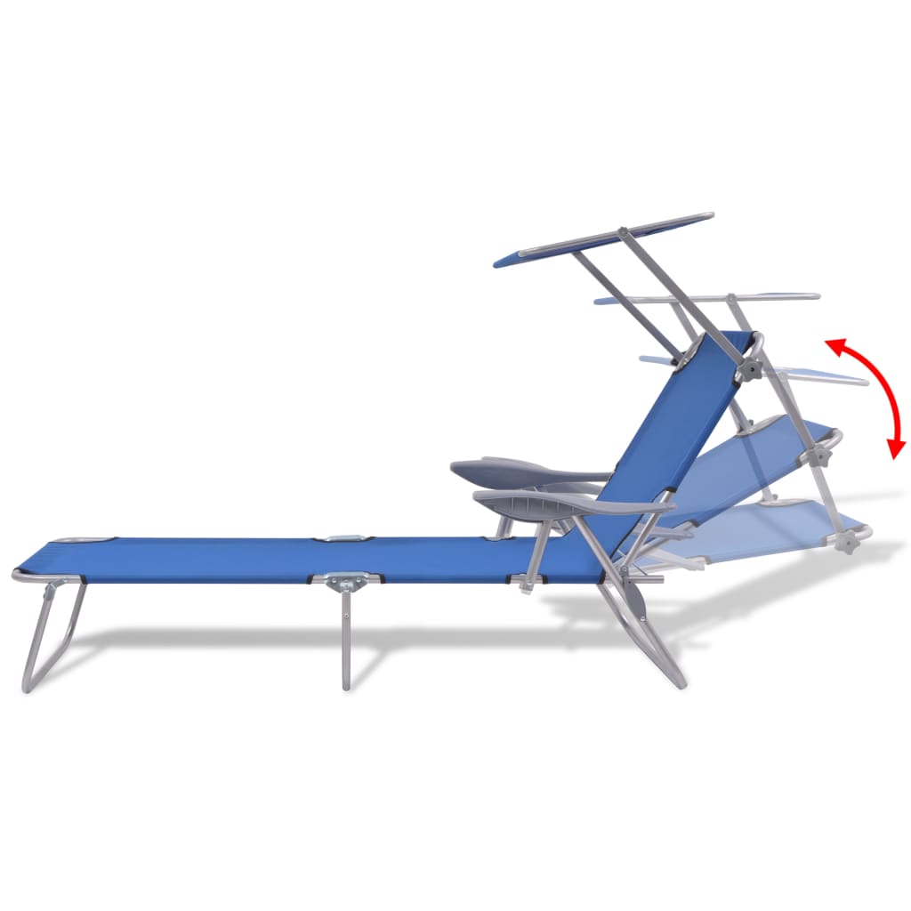 Sun lounger with blue steel canopy