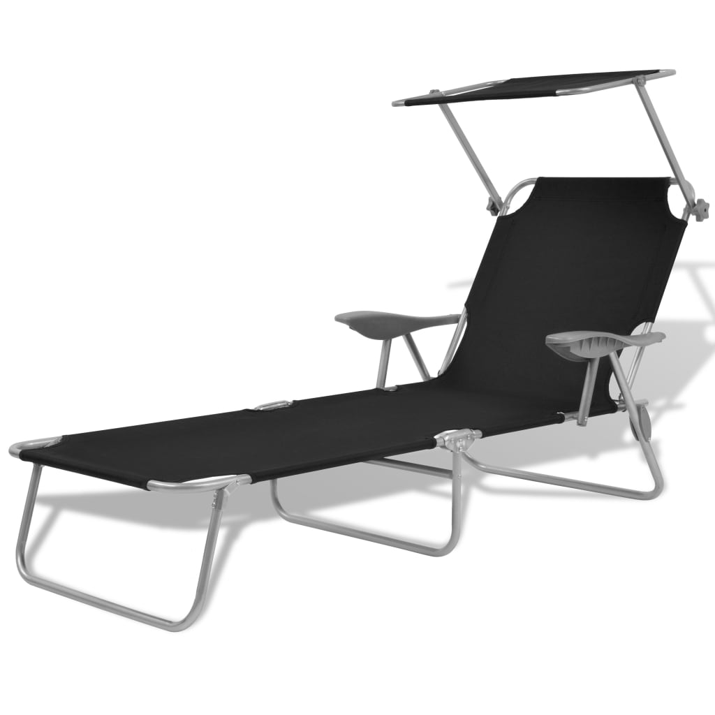 Sun lounger with black steel canopy