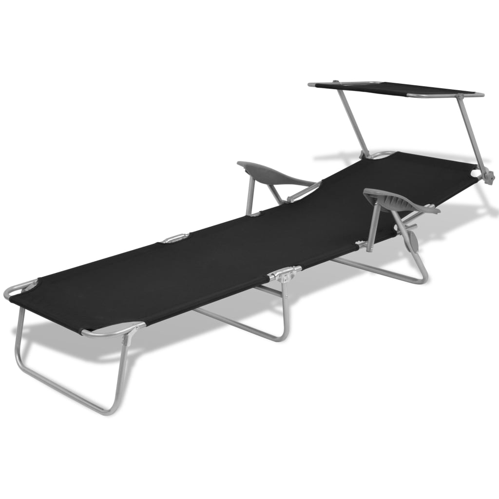 Sun lounger with black steel canopy