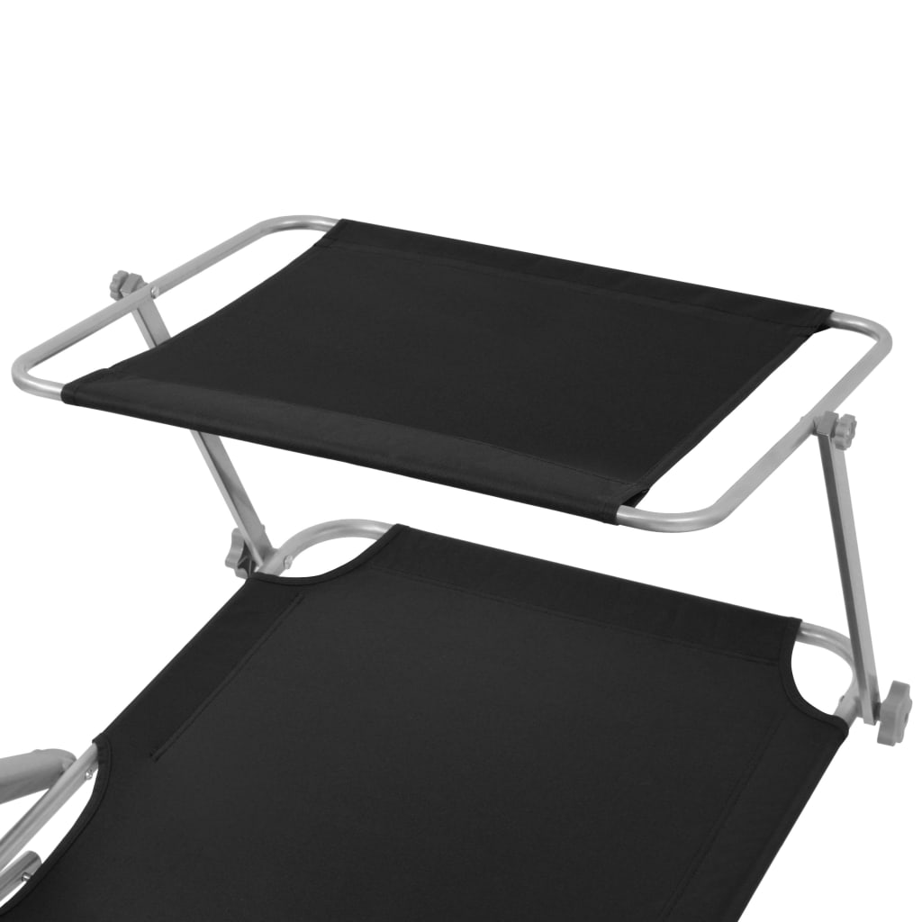 Sun lounger with black steel canopy