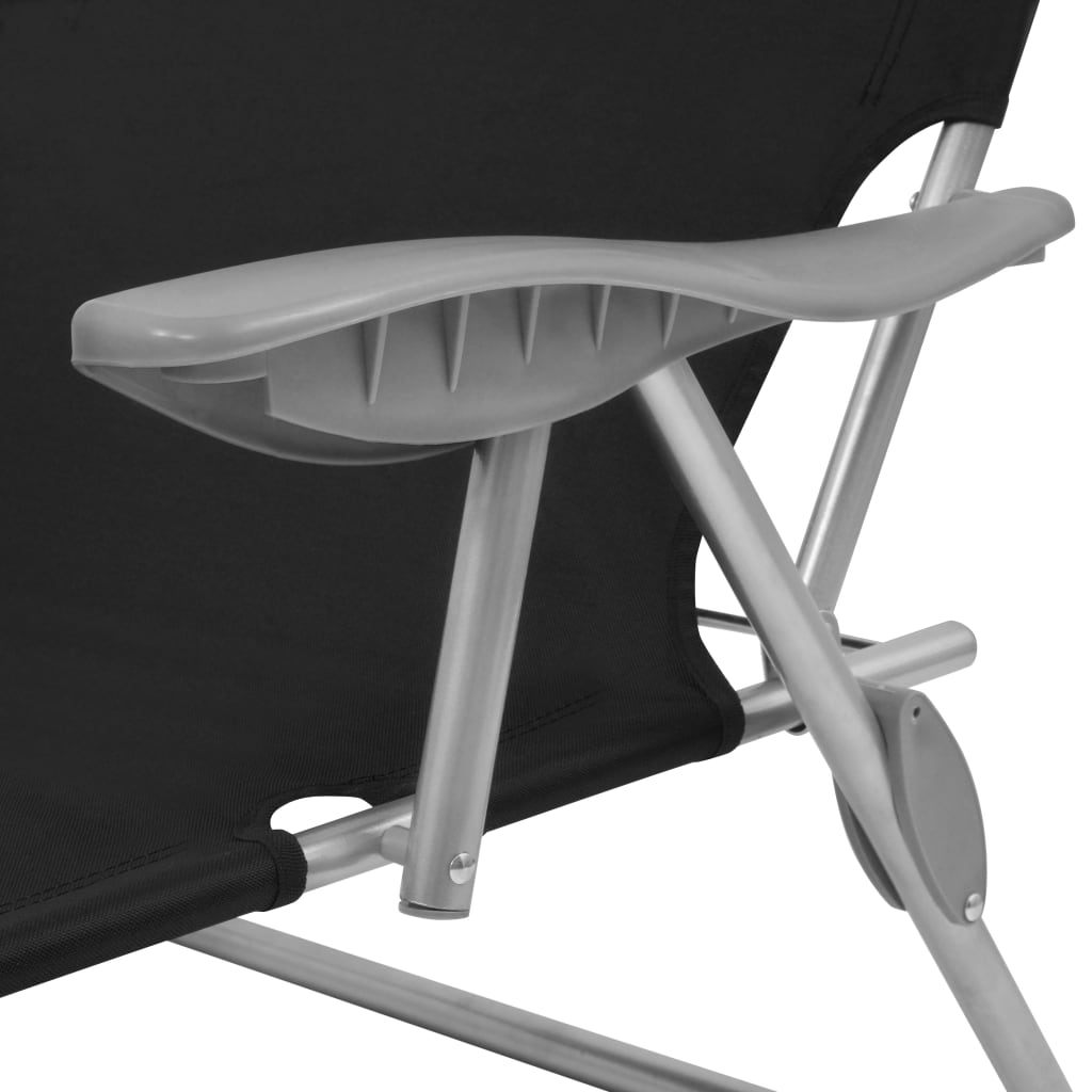Sun lounger with black steel canopy