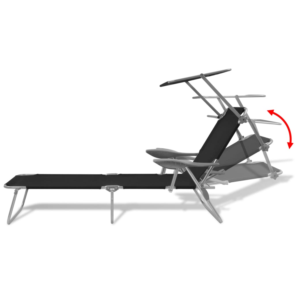 Sun lounger with black steel canopy