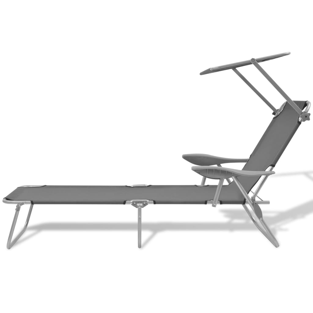 Sun lounger with grey steel canopy