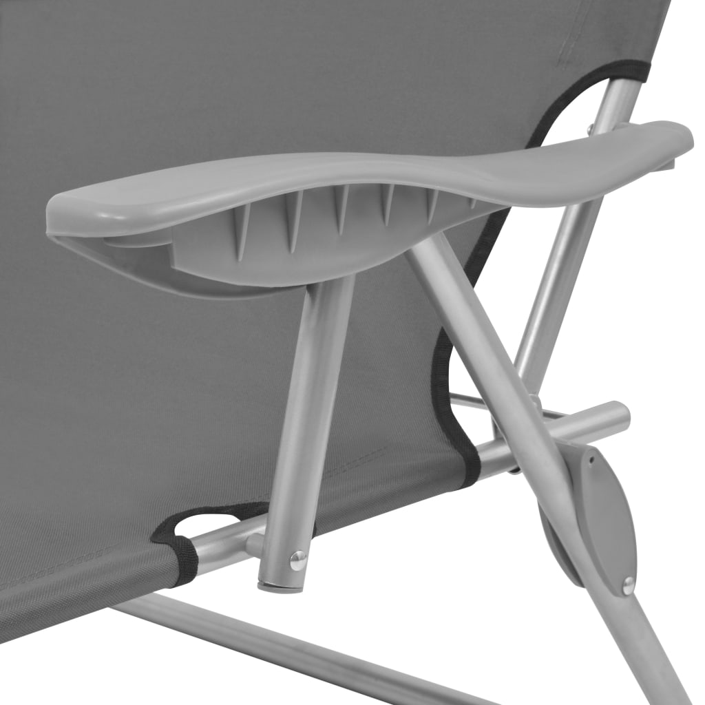 Sun lounger with grey steel canopy