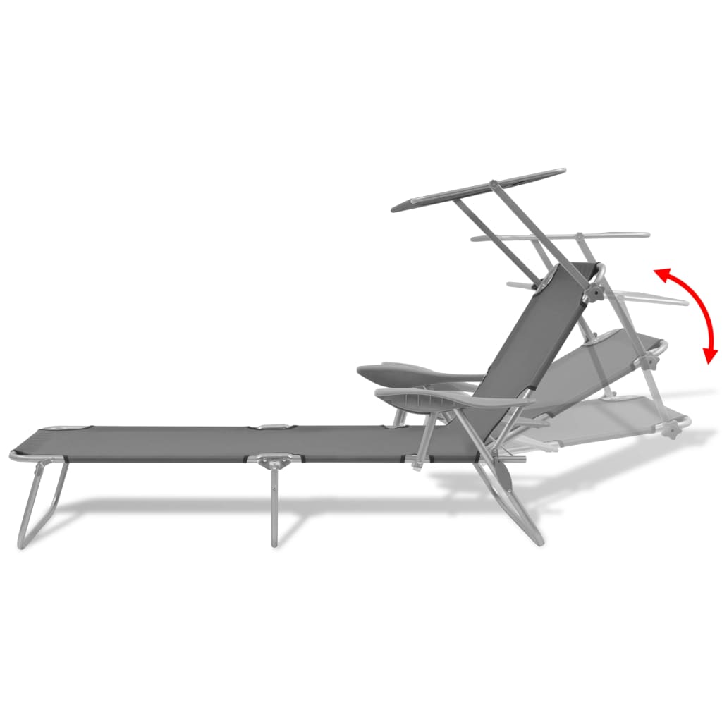 Sun lounger with grey steel canopy