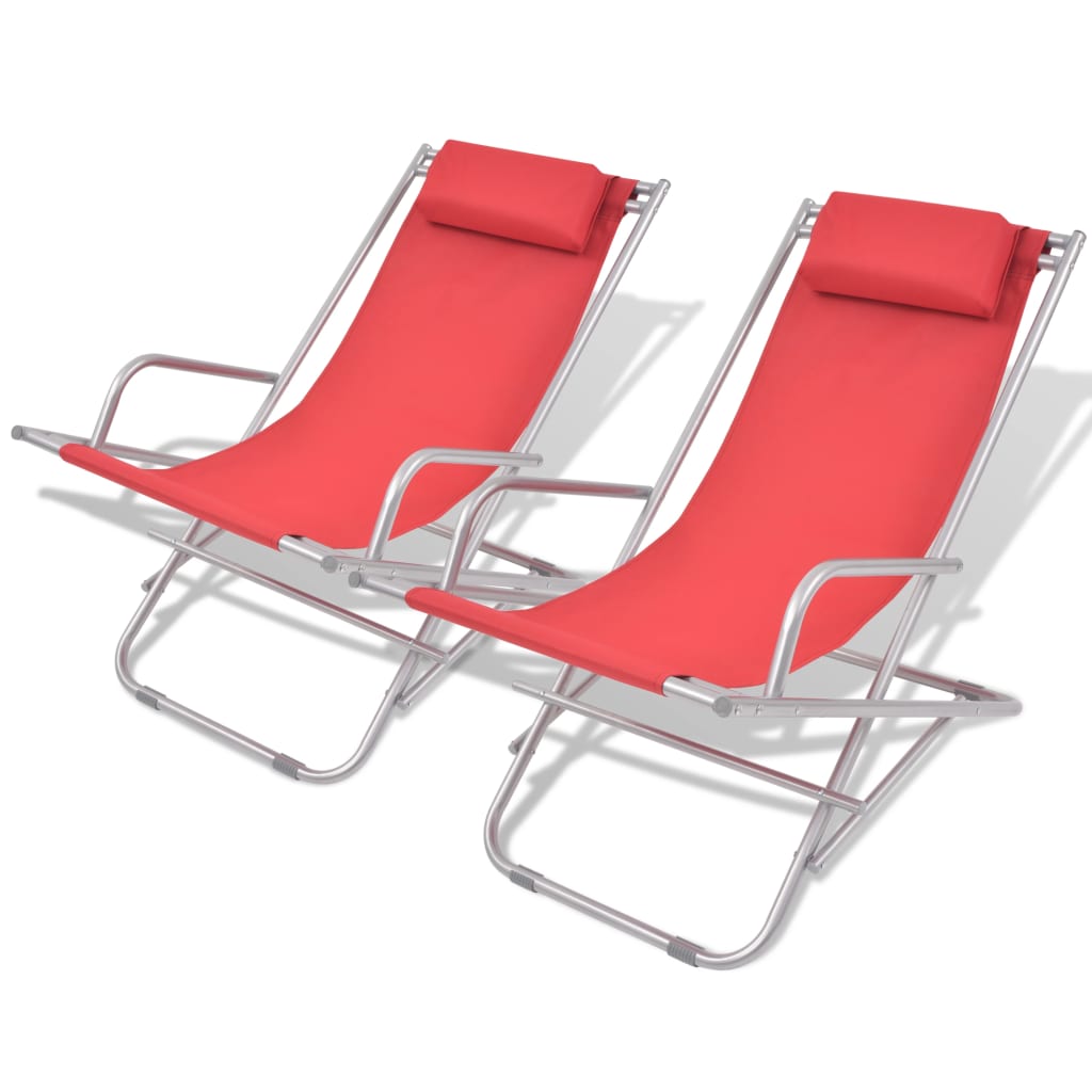 Reclining garden chairs 2 pcs red steel