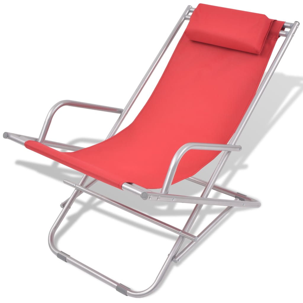 Reclining garden chairs 2 pcs red steel