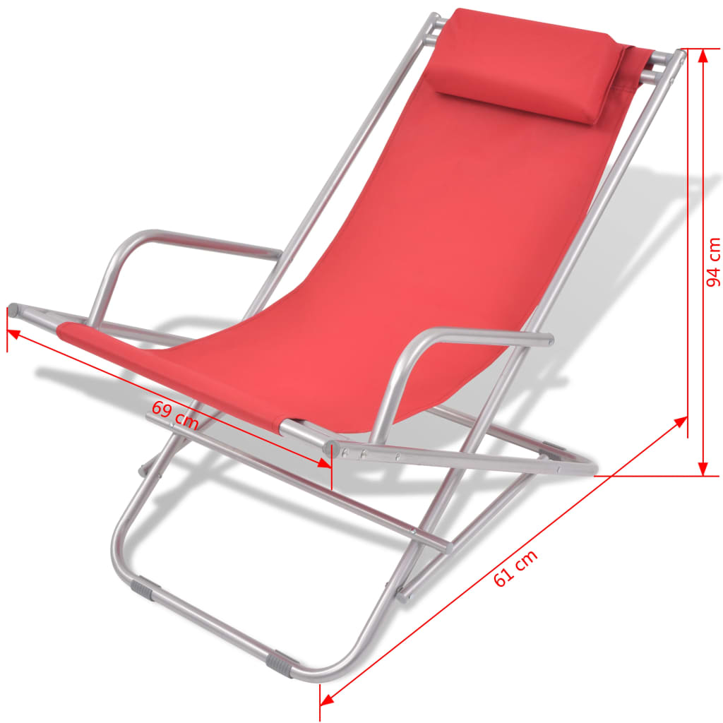 Reclining garden chairs 2 pcs red steel