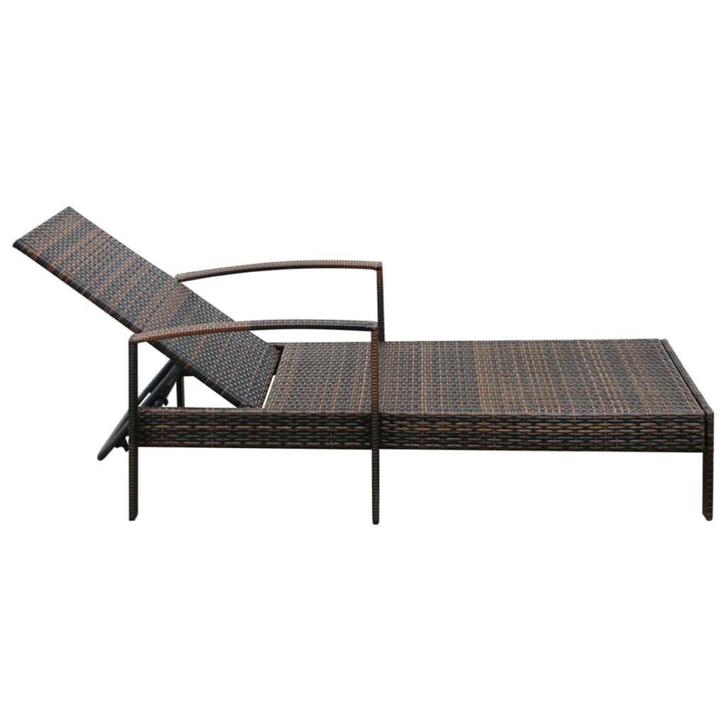 Sun lounger with cushion in brown PE wicker