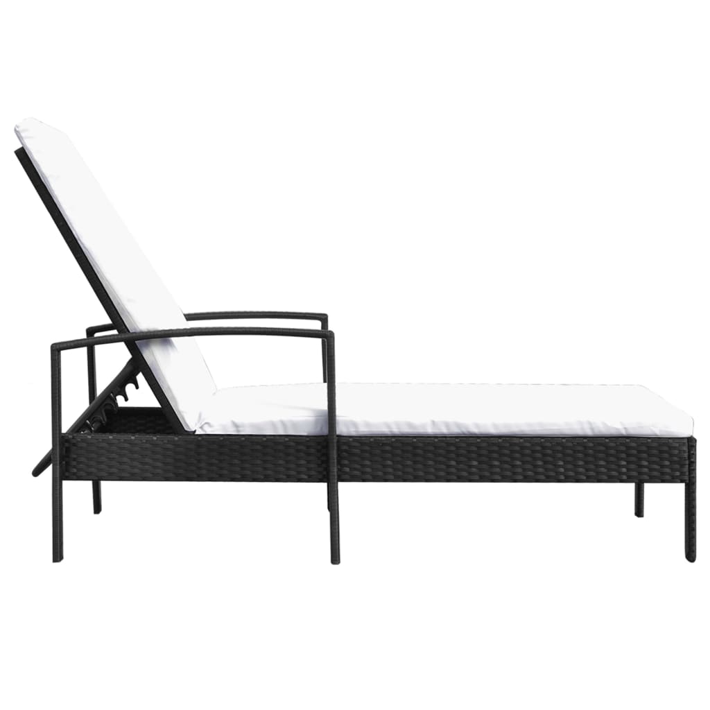 Black PE wicker sun lounger with cushion