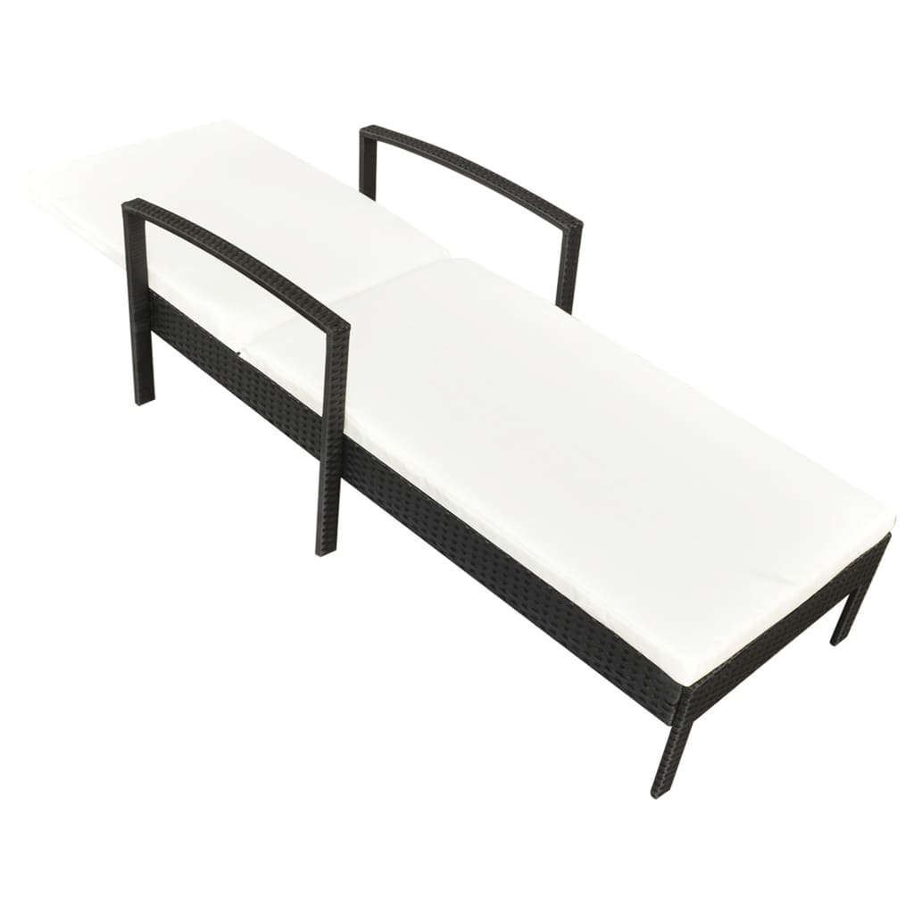 Black PE wicker sun lounger with cushion