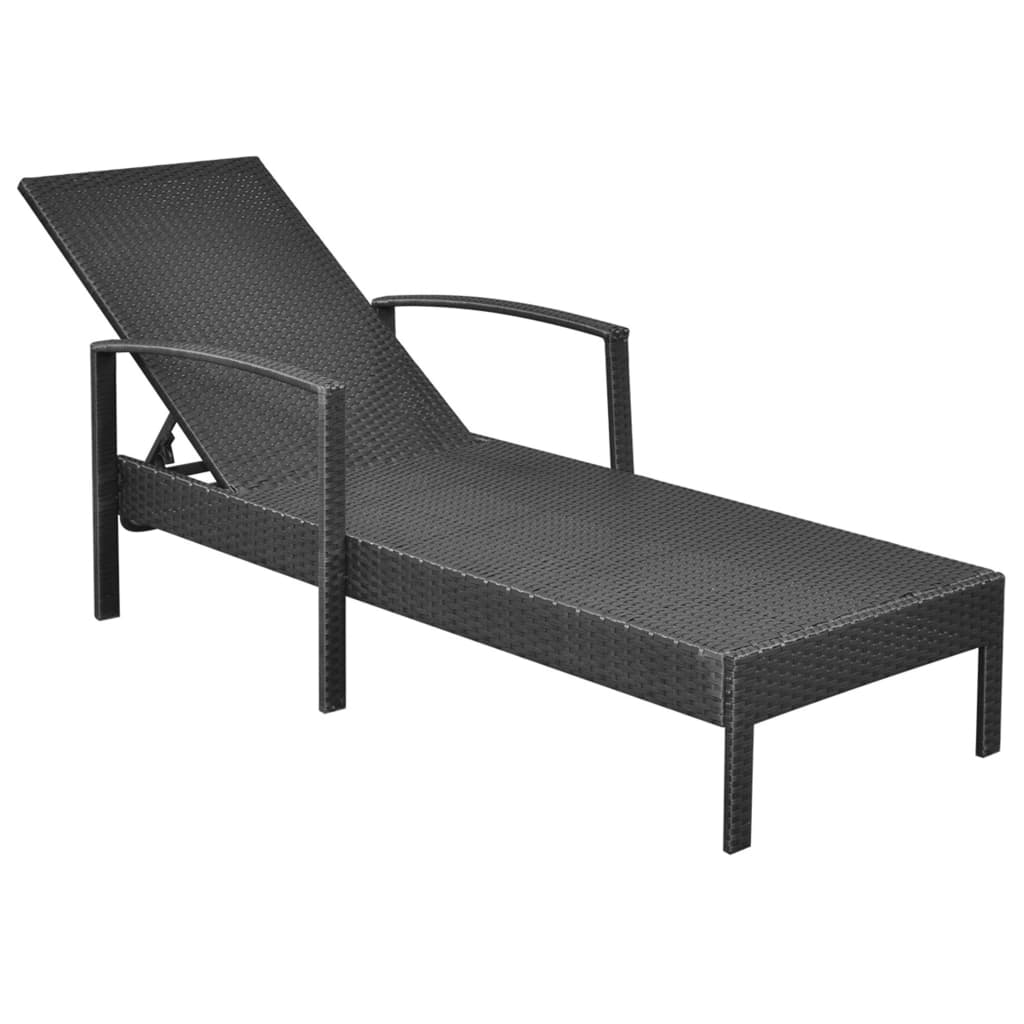 Black PE wicker sun lounger with cushion