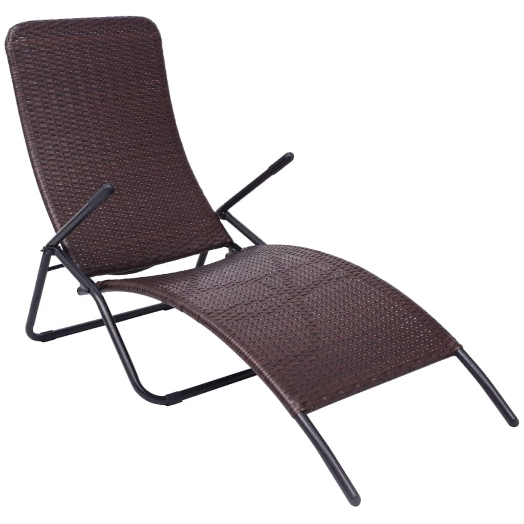 Brown PE wicker folding sun lounger