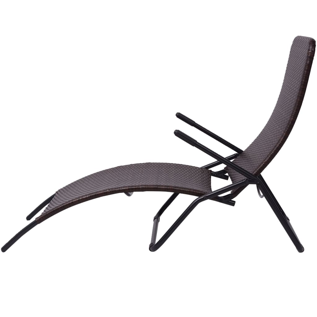 Brown PE wicker folding sun lounger
