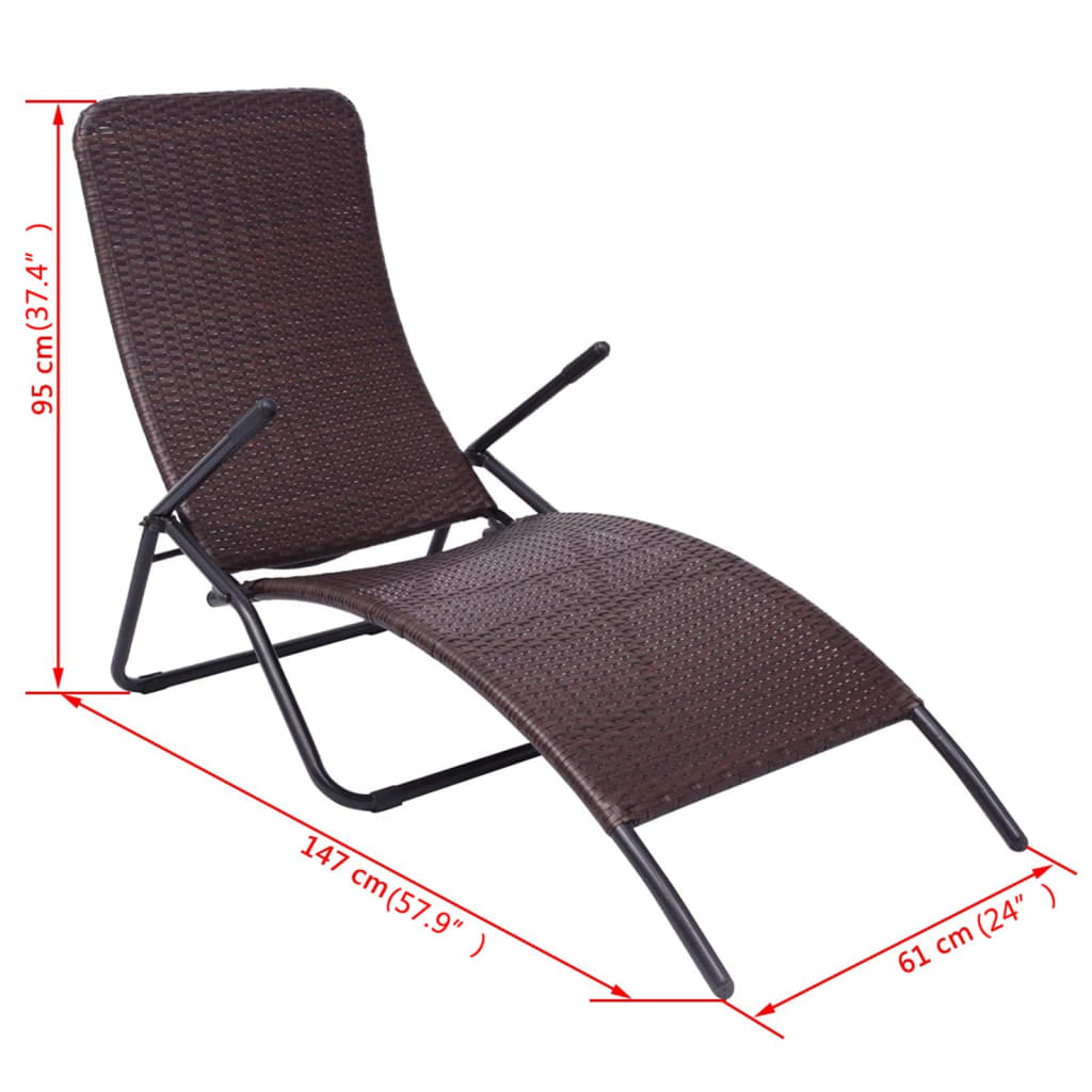 Brown PE wicker folding sun lounger