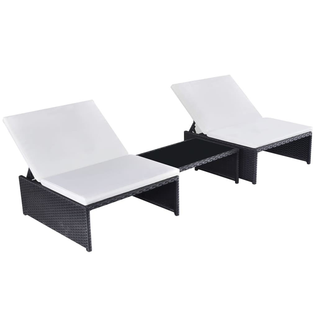Cadeiras jardim reclináveis 2 pcs com mesa vime PE preto