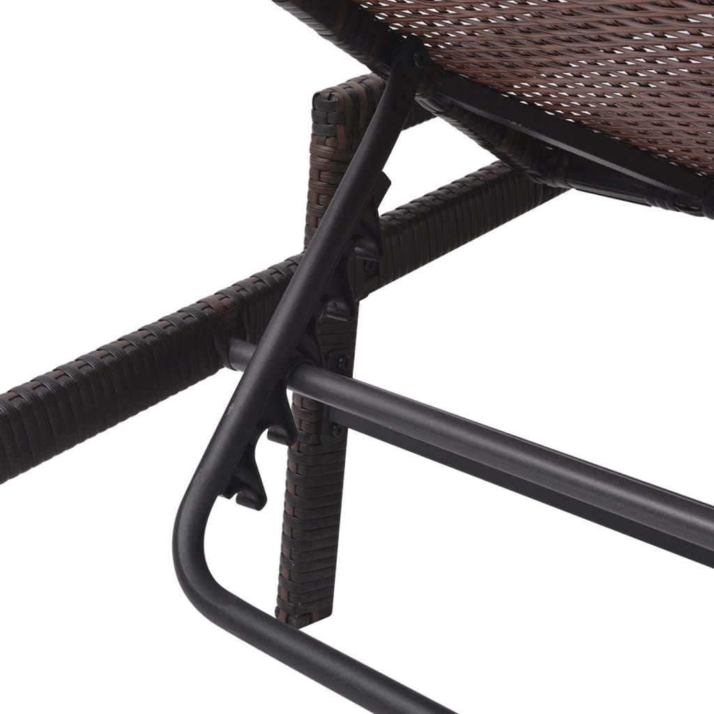 Sun lounger with cushion in brown PE wicker
