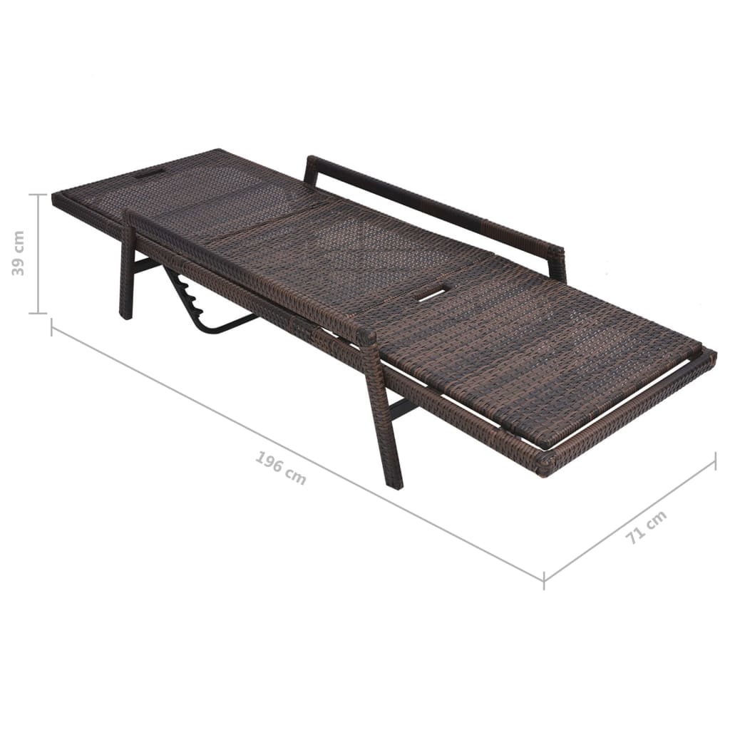 Sun lounger with cushion in brown PE wicker