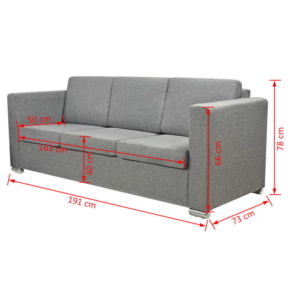 3-seater sofa in light grey fabric