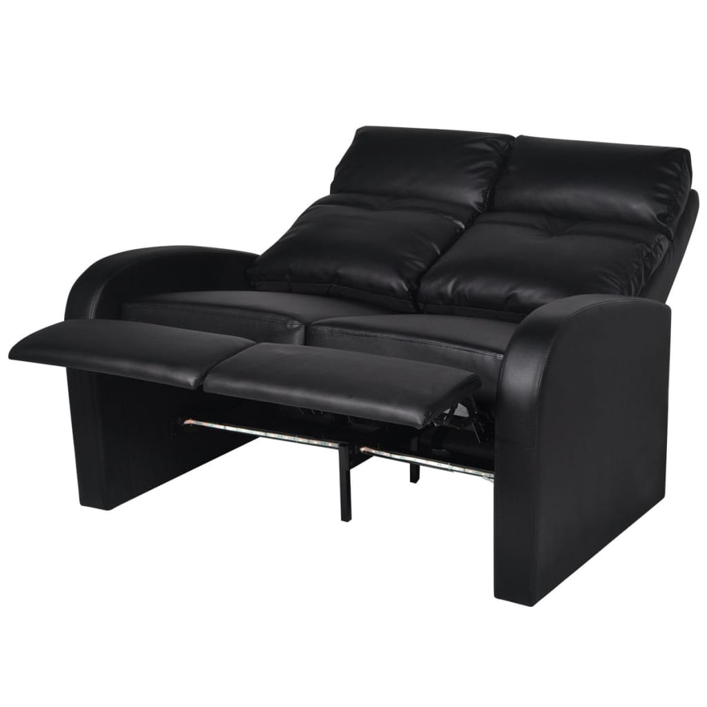 Poltrona reclinável LED 2 lugares, couro artificial, preto
