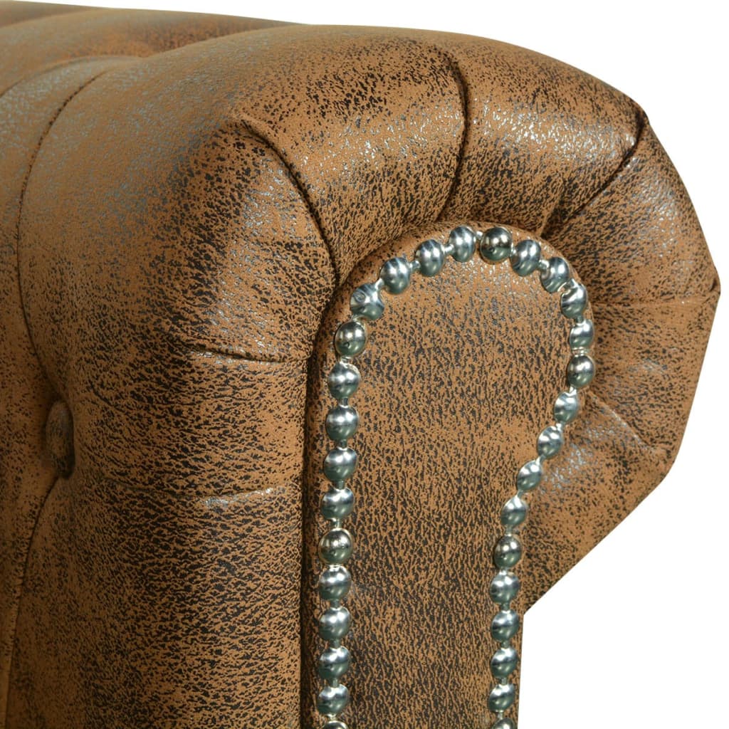 Sofá Chesterfield 3 lugares couro artificial castanho