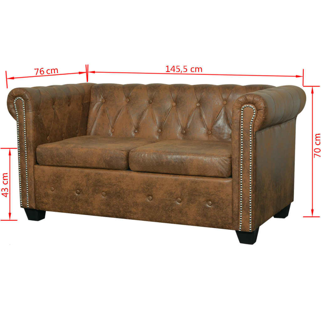 Conjunto de sofás de 2 + 3 lugares, Chesterfield, castanho