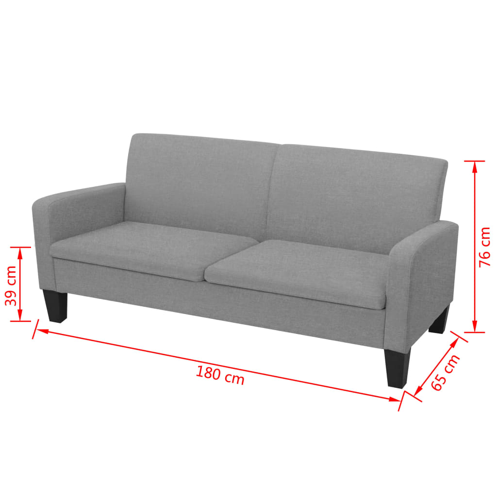 Sofá de 3 lugares 180x65x76 cm cinzento-claro