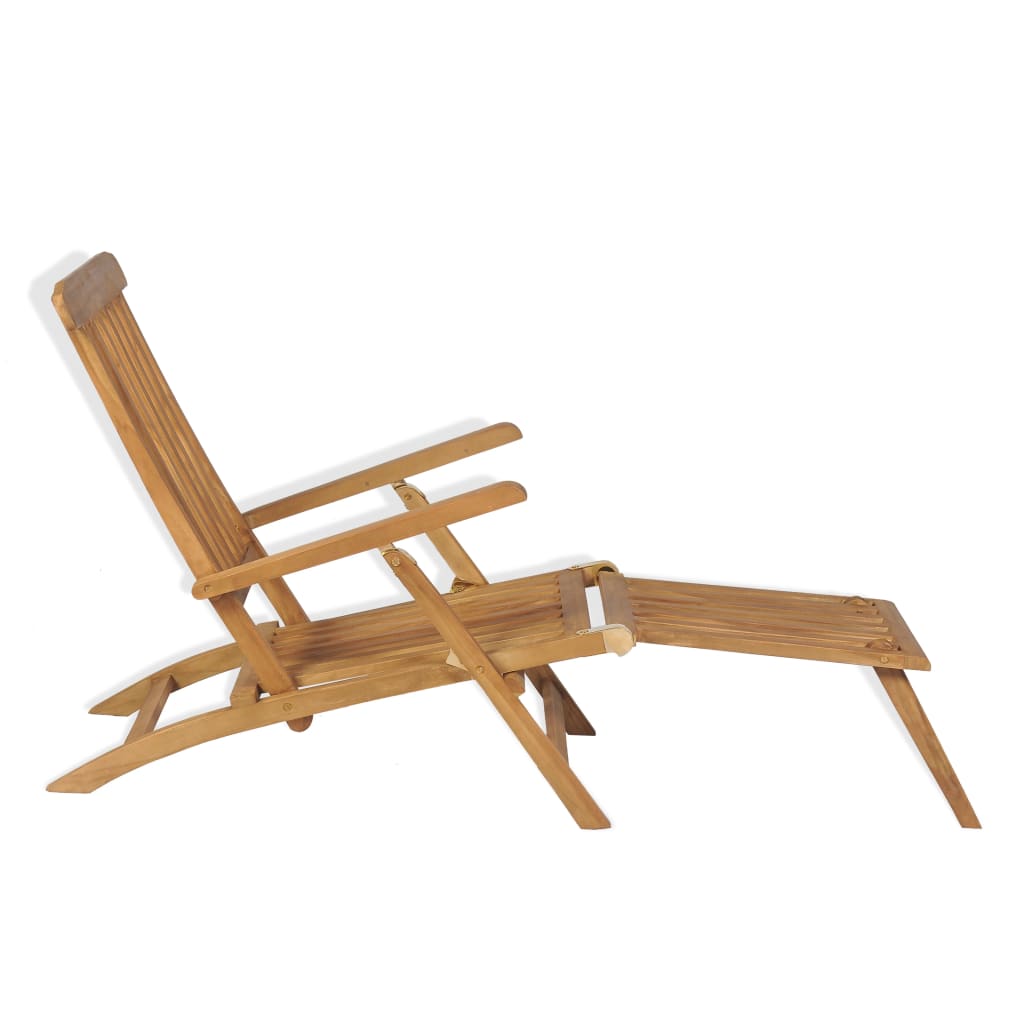 Sun lounger with footrest in solid teak wood