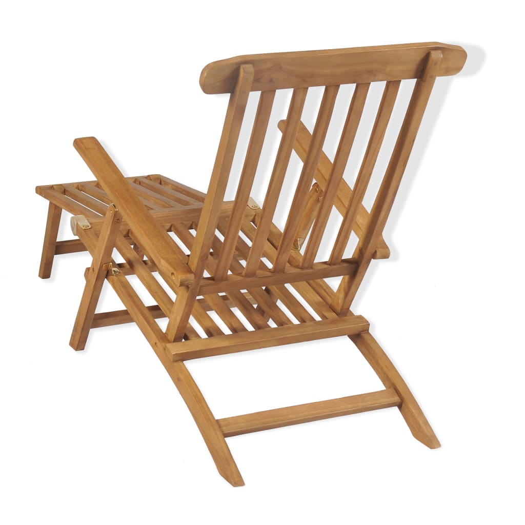 Sun lounger with footrest in solid teak wood