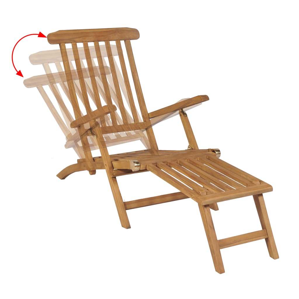 Sun lounger with footrest in solid teak wood