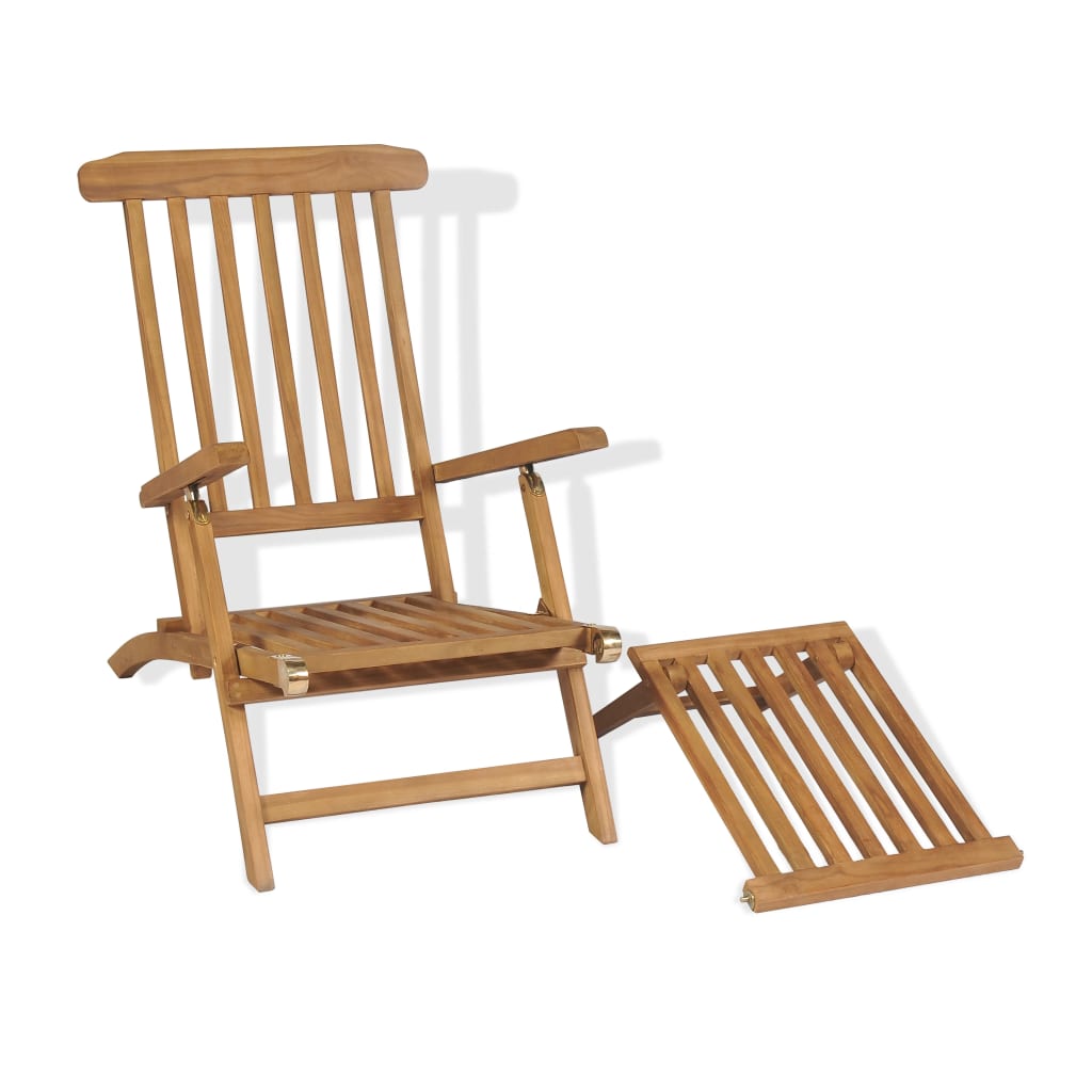 Sun lounger with footrest in solid teak wood