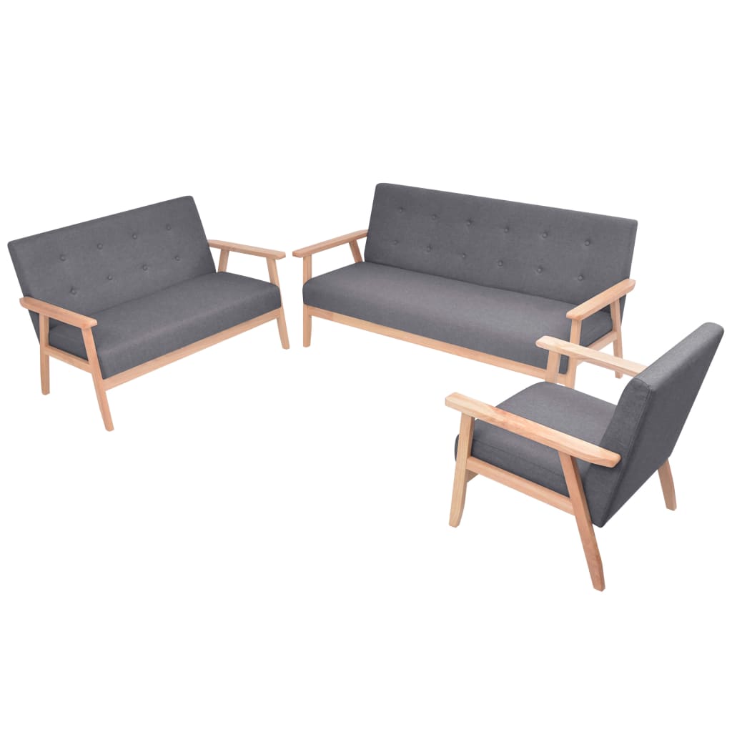 3 pcs sofa set dark grey fabric