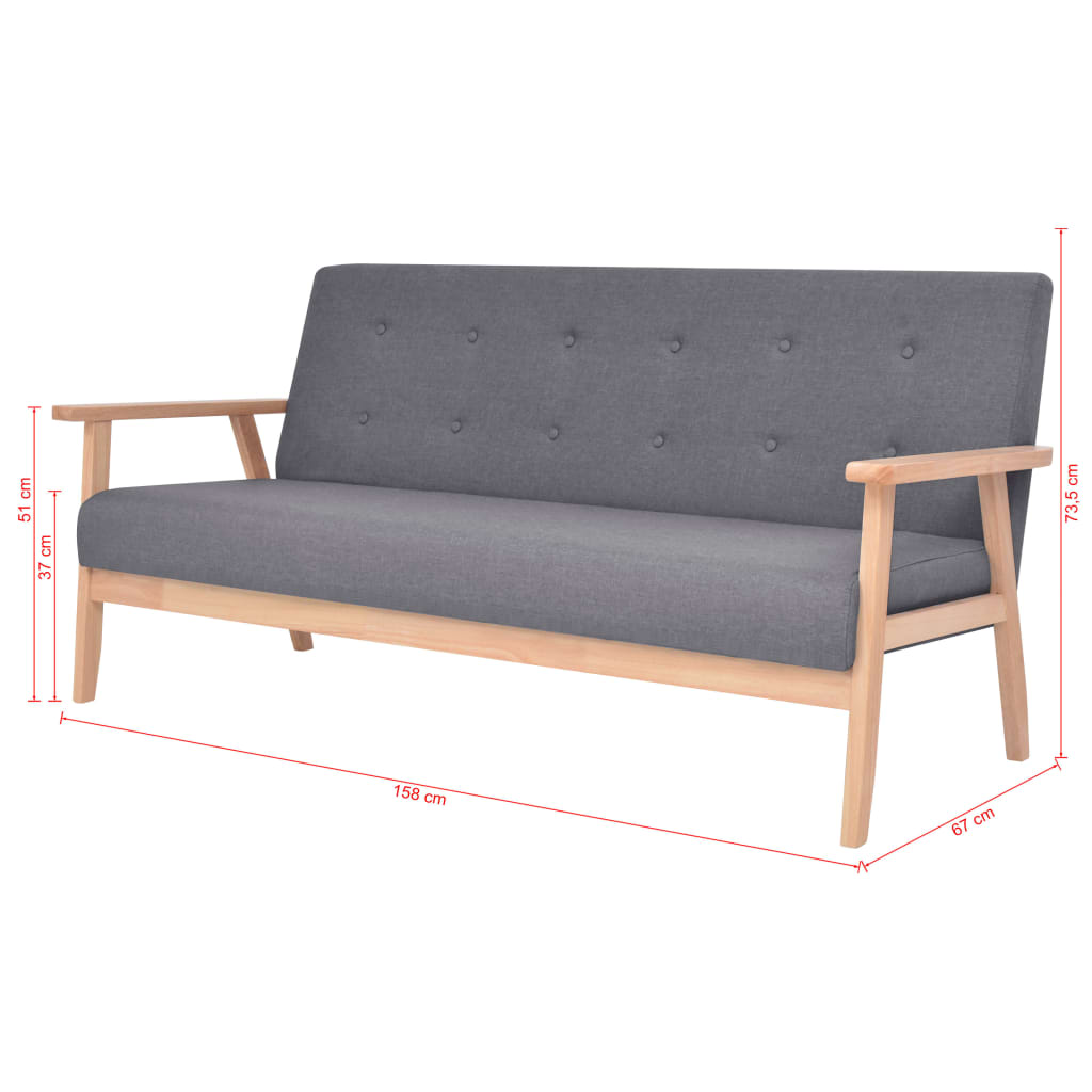 3 pcs sofa set dark grey fabric