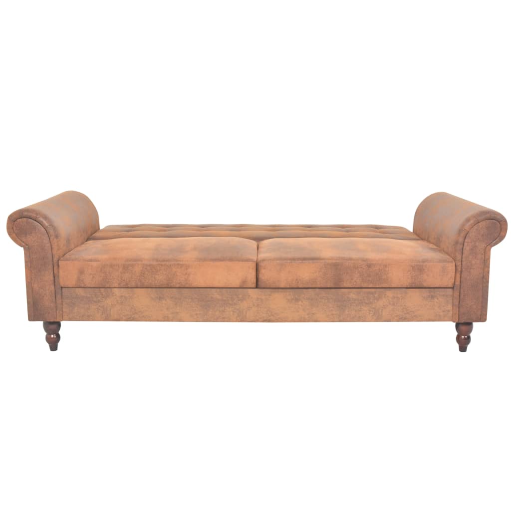2-seater convertible sofa with armrests in brown faux suede